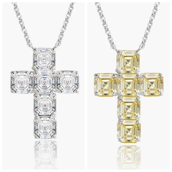 Simulated Diamond Cross 925 Silver Necklace - Picture 1 of 10